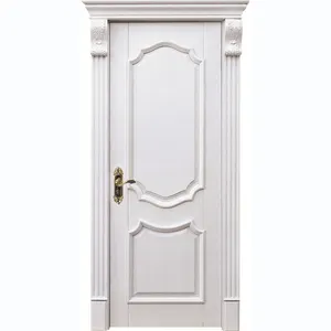 Custom Solid Wood Classic Style Door with Frame and Hardwares Interior Room White Wooden Door with Carved Pattern