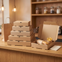 Emballage à emporter en papier kraft recyclable résistant à la graisse avec logo imprimé pour les petites entreprises, boîtes à pizza personnalisées, fabricant de boîtes à pizza
