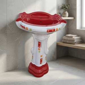 Modern Rectangular Wash Basin With <b>Full</b> Pedestal Ceramic Floor Standing Bathroom Sink Sanitary Ware - Product Image 3