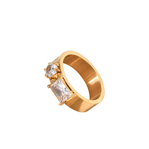 Hợp thời trang thép không gỉ 18K vàng mạ vòng với Zircon đá, đôi-đá hình học thiết kế thời trang đồ trang sức - Product Image 2