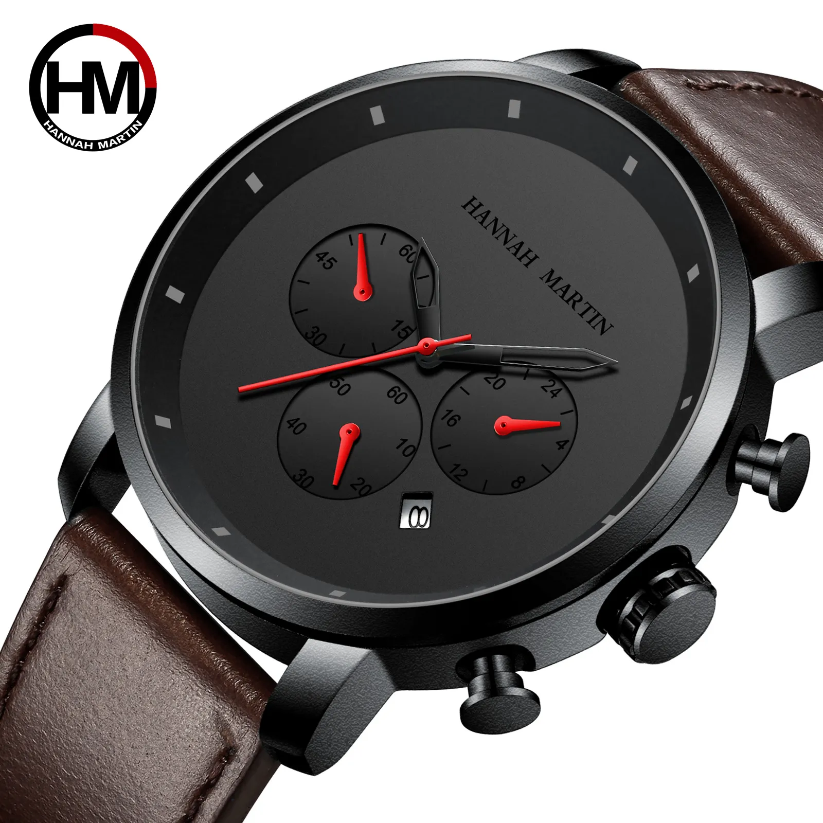 The new Hannah Martin HM-111 simple business casual men's watch multifunctional calendar sports first layer leather wristwatches