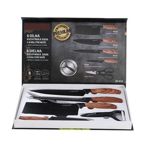 طقم سكاكين مطبخ من 6 قطع من الفولاذ المقاوم للصدأ الأسود غير اللاصق مع مقابض بلاستيكية بتصميم خشبي - Product Image 6