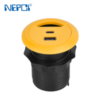 Enchufe de Corriente USB Integrado de Escritorio Estilo Europeo con Cables DC-06U-65AC, Diseño Compacto con Alta Capacidad de 65w, Amarillo
