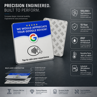Carte NFC personnalisée pour les médias sociaux, fabriquée en usine OEM, NTAG213, en PVC époxy, étanche, sans contact, avec logo QR personnalisé, pour les avis Google