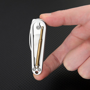 Couteau de poche pliant en acier inoxydable avec levier pendulaire et tige oscillante en laiton, <span class=keywords><strong>mini</strong></span>-couteau utilitaire porte-clés EDC - Product Image 5