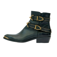 Bottines à talon compensé rétro punk dorées personnalisables pour femmes grandes tailles, avec plusieurs boucles, embout métallique, style western cowboy, tailles 34 à 46 disponibles