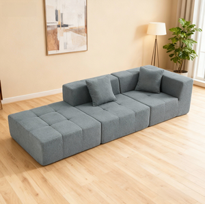 Conjunto de Sofás Seccionales Modulares Modernos, Tapicería de Franela, Patas de Madera, Diseño Cuadrado sin Brazos, Garantía de 5 Años - Product Image 1