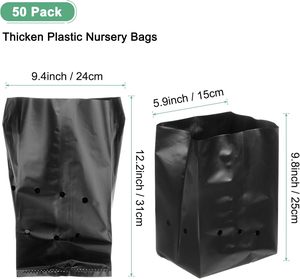 Lot de 50 sacs de culture pour pépinière noirs de 9,4 po x 10,6 po, épaisseur 0,5 mm, durables, respirants, écologiques, en plastique pour <span class=keywords><strong>jardinage</strong></span> et semis - Product Image 3