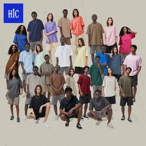 HIC Men's 230gsm High Quality 100% Cotton T-Shirt Loose Solid Color Oversized Casual Style with Custom Logo Blank Design