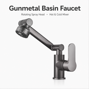 Robinet mélangeur de lavabo OEM en bronze vieilli avec douchette rotative et cartouche à disque en céramique - Product Image 1