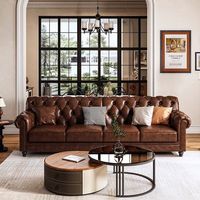 Juego de Muebles de Madera Maciza de Estilo Rústico Americano con 123 Combinaciones, Sofá Chesterfield para Sala de Estar con Relleno de Esponja