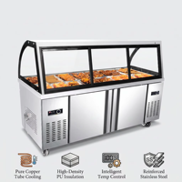 Vitrine Réfrigérée Professionnelle en Acier Inoxydable à Température Unique avec Éclairage LED et Verre Panoramique, Refroidissement Direct, Rangement Inférieur