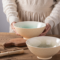 Ensemble de bols en céramique de 8 pouces (40 oz) avec baguettes et cuillères pour Ramen, Pho, Soba, Miso Soup - Design Zen Asiatique Vert Paon, idéal pour offrir