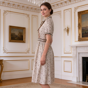 Vestido Midi <span class=keywords><strong>Vintage</strong></span> Personalizado con Cuello de Lazo para Mujer, Vestidos para Fiesta en el Jardín - Product Image 2