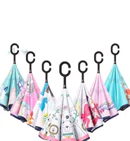 مظلة مقلوبة الصانع مخصص شعار يطبع الأشعة فوق البنفسجية المحمولة للماء عكس مظلة أطفال مزدوجة طبقات