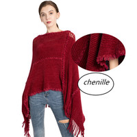 Vêtements d'hiver pour femmes, design à glands, en maille, crochet chenille, triangle, poncho, châle, tendance 2022