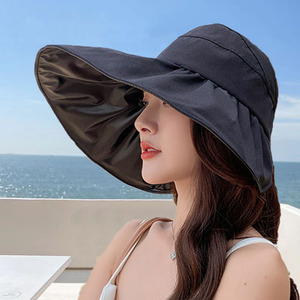 Bucket <b>Hat</b> Sun Protection UV Protection Wide Brim Foldable For Women Outdoor Beach Wear Solid Color Black Off White <b>Khaki</b> - Product Image 1