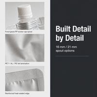 Pochette souple personnalisée OEM avec bec verseur, en feuille d'aluminium, pour liquides, 50-500 ml, avec capuchon PP de qualité alimentaire (PET, AL, PE), impression et perforation