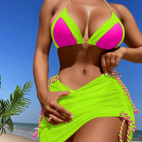 Maillot de bain triangle personnalisé avec jupe de plage assortie, ensemble de maillots de bain de carnaval, fabrication OEM, vente en gros, color block, tenue de festival