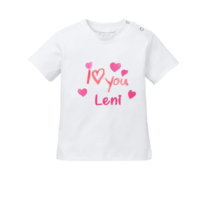 Maglietta per neonati con nome + stampa I Love You (Ragazza) - Product Image 1