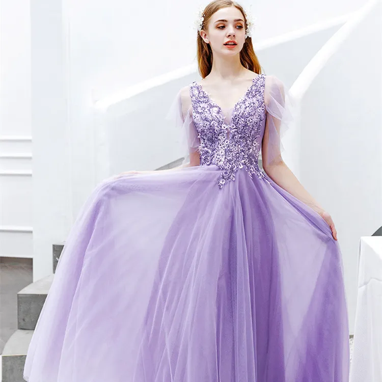 Mew – robe de soirée longue violette, élégante et sexy