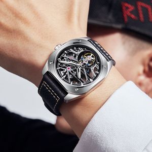 Montre Tourbillon Octogonale Vintage pour Hommes, Cadran Squelette, Verre Saphir, Acier 316L, Mécanique Étanche - Product Image 5