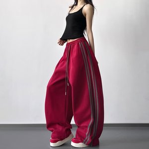 <span class=keywords><strong>Pantaloni</strong></span> Sportivi <span class=keywords><strong>Larghi</strong></span> da <span class=keywords><strong>Donna</strong></span> Stile Y2K, con Strisce Rosse Laterali, Vita Elastica, Casual, per Danza e Hip Hop - Product Image 5