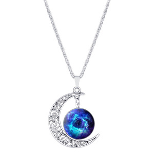 Collier pendentif d'anniversaire pour femmes et filles, en verre, 12 <span class=keywords><strong>signes</strong></span> du zodiaque, astrologie, galaxie et croissant de lune, perle - Product Image 1