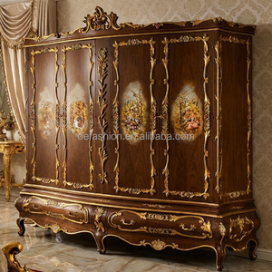 Lit classique baroque en bois massif sculpté, lit king-size royal <span class=keywords><strong>de</strong></span> luxe avec table <span class=keywords><strong>de</strong></span> chevet assortie pour suite présidentielle, mobilier FF&E sur mesure - Product Image 2