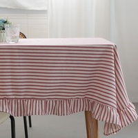 140*240cm Machine Armure Épaisse Rouge Rayure Coton Nappe Avec Volant/