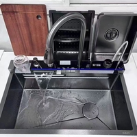 Nouveau style Évier de cuisine intelligent LED moderne en acier inoxydable 201 304, finition Nano Gun Grey Rainfall, brossé, SIR Deep Drawing