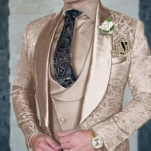 Costumes 3 pièces pour hommes, coupe ajustée, pour mariage, ensemble veste, <span class=keywords><strong>gilet</strong></span> et pantalon à revers pointus, simple boutonnage, deux boutons - Product Image 3