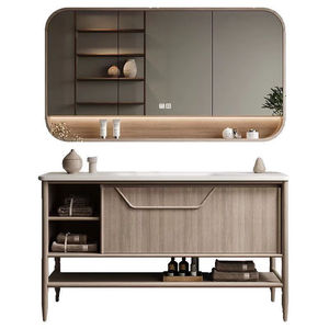 Villa Modern Lacquer MDF Smart <b>Mirror</b> Bathroom Cabinet with Integrated Basin Curved Design <b>for</b> Hospital Use - Product Image 5
