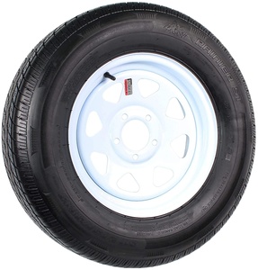 Rueda de <span class=keywords><strong>remolque</strong></span> de radios de 15 pulgadas con neumático radial ST205/75R15 montado, 5 orejetas en patrón de perno de 4,5 "para utilidad, barco, remolques RV - Product Image 1