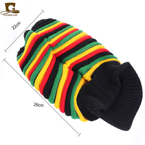 Visor <span class=keywords><strong>Rasta</strong></span> Slouchy Jamaica Marley Reggae Cap Rastafari Dreadlocks Tam Roots African Knit <span class=keywords><strong>Rasta</strong></span> Visor Hat para mujer - Product Image 6