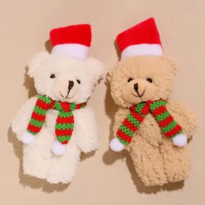 DL22310 Wholesale Christmas Fluffy Scarf Teddy Bear Pendant Stuffed Toys Cute Mini Teddy Bear Keychain Plush Festival Pendant