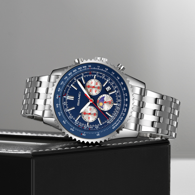 SKMEI 9348 Men's Luxury Quartz Watch Stainless Steel Strap Waterproof Fashion Design Durable Luminous Hands Logo Watch