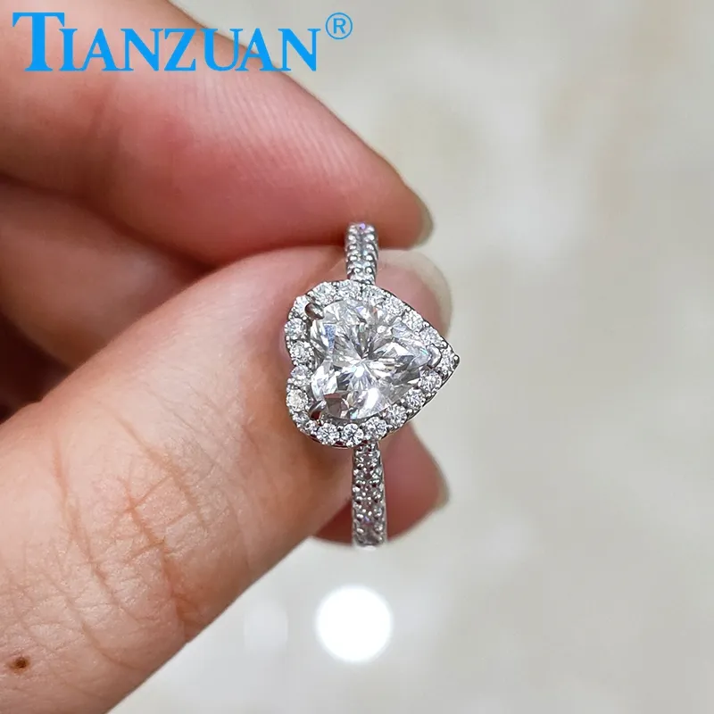 6.5*6.5mm heart shape white moissanite 925 sivler with small moissanite brand Sterling Ring Jewelry Rings Engagement