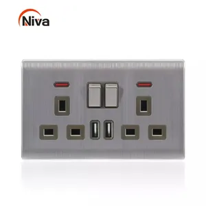 Bề mặt không gỉ anh ổ cắm 2 gang Anh 13A phẳng 3 pin điện tường Ánh Sáng Thiết bị chuyển mạch ổ cắm với đôi USB