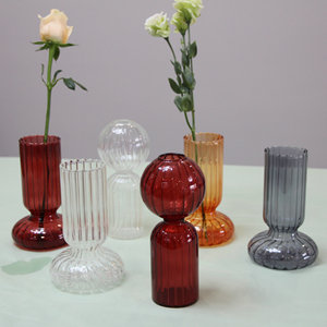 Vase en verre cylindrique à glaçure colorée créative, niche hydroponique, meubles à fleurs, ornements décoratifs, rayures vintage, décoration intérieure - Product Image 3