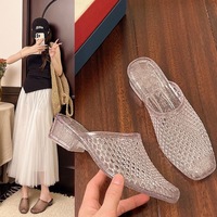 Sandales plates pour femmes, mules en gelée à enfiler, bout fermé, ajourées, transparentes, chaussures de plage d'été, décontractées, souples, légères, antidérapantes