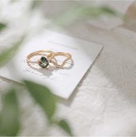 Ensemble de bagues de mariage en agate mousse, argent sterling 925 plaqué or 10 carats, deux pièces, pierres précieuses vertes, bagues empilables pour femmes