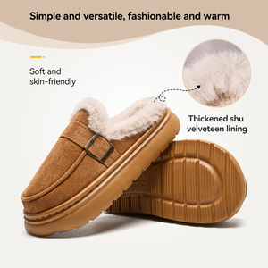 Chaussons fermés pour femmes, chauds, antidérapants, pour l'intérieur et l'extérieur, avec col en fourrure - Product Image 3