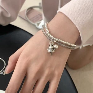 สร้อยข้อมือเงินแท้ S925 รูปแมวนำโชคประดับมูนสโตนสองชั้น ของขวัญเครื่องประดับสำหรับทุกเพศ - Product Image 2