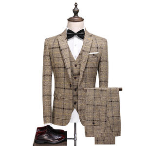 Herren 3 Stück Slim Fit Plaid Anzug Business Casual Blazer Hosen Set für formelle Hochzeit <span class=keywords><strong>Prom</strong></span> Office Party - Product Image 1