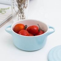 Mini-Casserole ronde en céramique, ustensiles de cuisine portables, Design de couleurs roses, chauffe-aliments avec poignées, vente en gros