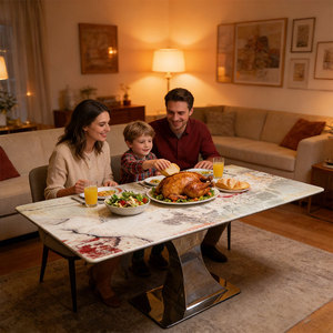 Mesa de Comedor de Mármol Verde <span class=keywords><strong>Diamante</strong></span> Pandora de Lujo Personalizada para Cafetería o Tetería, Piedra Natural con Base de Metal, Muebles para <span class=keywords><strong>Restaurante</strong></span> - Product Image 5
