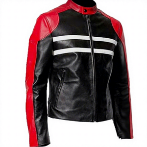 Great Arrival BS International Unique <b>Red</b> Leather Racer <b>Jacket</b> Front <b>Waterproof</b> Windproof Breathable Casual Winter Outdoor - Product Image 2