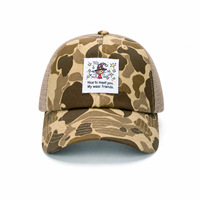 Casquette Trucker Sportive Vintage Personnalisée en Coton avec Dos en Maille, Motif Camouflage Désertique, Étiquette Patch Dessin Animé, pour Randonnée en Plein Air, Camping, Streetwear, Kawaii