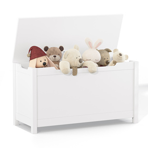 <span class=keywords><strong>Coffre</strong></span> à jouets en bois <span class=keywords><strong>blanc</strong></span> avec charnière de sécurité, boîte de rangement adaptée aux enfants pour les jouets en peluche, les balles et les livres - Product Image 1